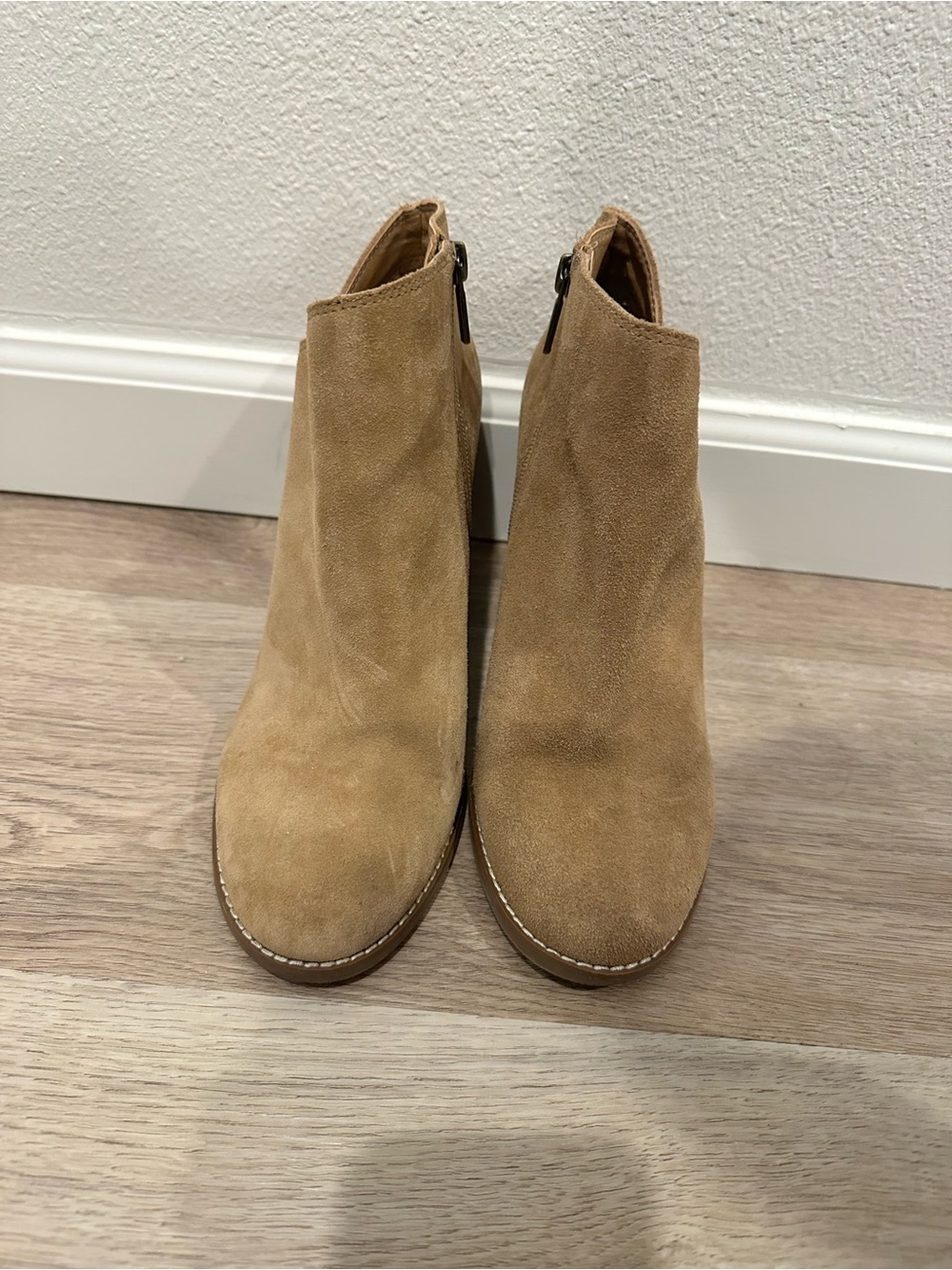 Lucky Brand Tan Suede Ankle Booties with Side Zip